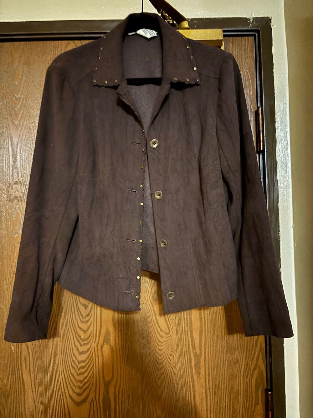 Chocolate Brown Faux Suede Fall Studded Jacket